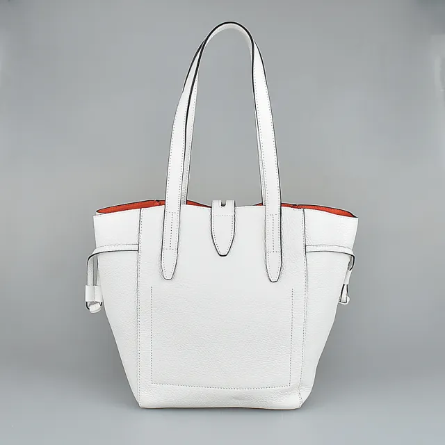 【FURLA 芙拉】NET轉釦金屬LOGO牛皮肩背包(中/粉白)