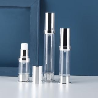 【收納家】亮面透明銀蓋乳液AS真空按壓分裝瓶｜5ml-15ml 3入組(空瓶 塑膠瓶 乳液瓶 真空瓶 旅行分裝瓶)