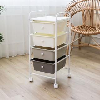【H&R 安室家】臺製奶茶色四層收納抽屜車G193