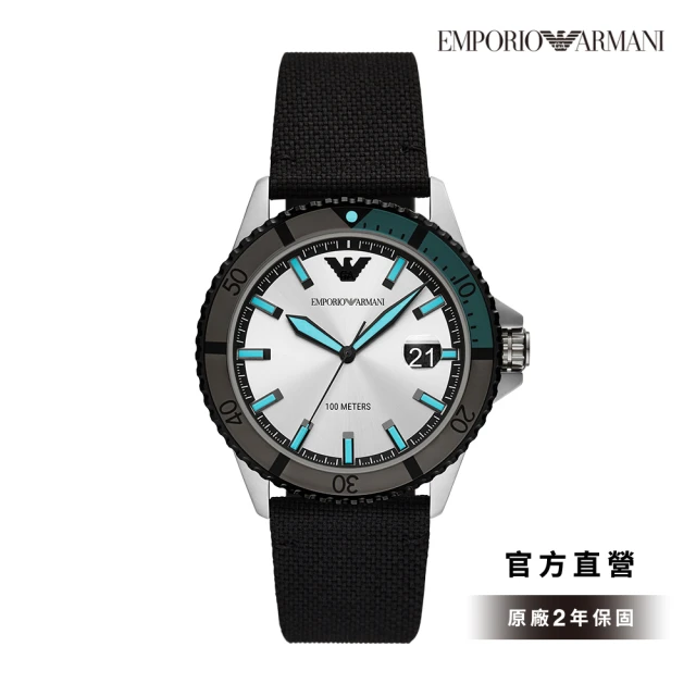 EMPORIO ARMANI 官方直營 Diver 反轉對比運動風潛水手錶 黑色織紋錶帶 42MM AR11465