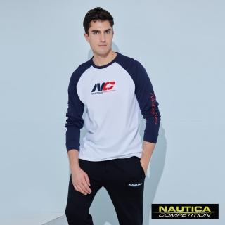 【NAUTICA】男裝 COMPETITION品牌LOGO連肩長袖T恤(白)