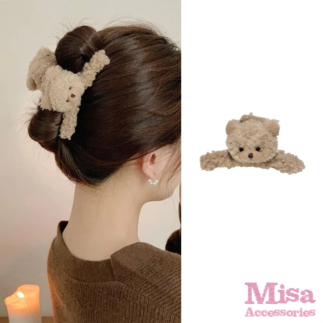 【MISA】小熊抓夾/韓國設計可愛毛茸茸小熊造型抓夾 馬尾夾(3色任選)