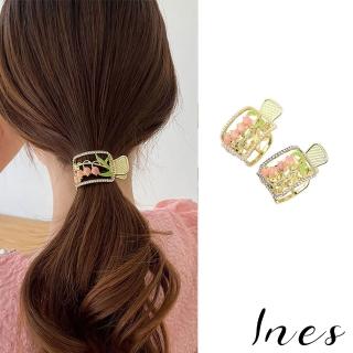 【INES】美鑽髮夾 彩釉髮夾 縷空髮夾/韓國設計法式美鑽彩釉縷空鈴蘭花造型高馬尾夾 抓夾 髮夾(3色任選)