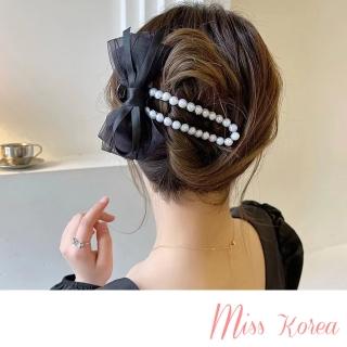 【MISS KOREA】蝴蝶結髮夾 珍珠髮夾/韓國設計浪漫多層次蝴蝶結珍珠髮夾 鴨嘴夾 馬尾夾(4色任選)