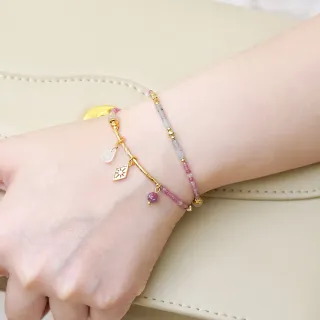 【Ficelle】桃花友情 粉碧璽 月光石 K金 克林姆的吻手鍊(輕珠寶 天然石 磁場 設計款 手工製作)