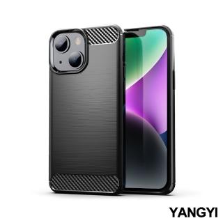【YANG YI 揚邑】iPhone 14 Plus / i14+ 碳纖維拉絲紋軟殼散熱防震抗摔手機殼-黑(iphone 14)