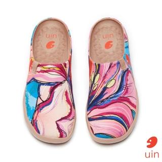 【uin】西班牙原創設計 女鞋 半包鞋 怒放百合2半拖彩繪休閒鞋W1220175(彩繪)