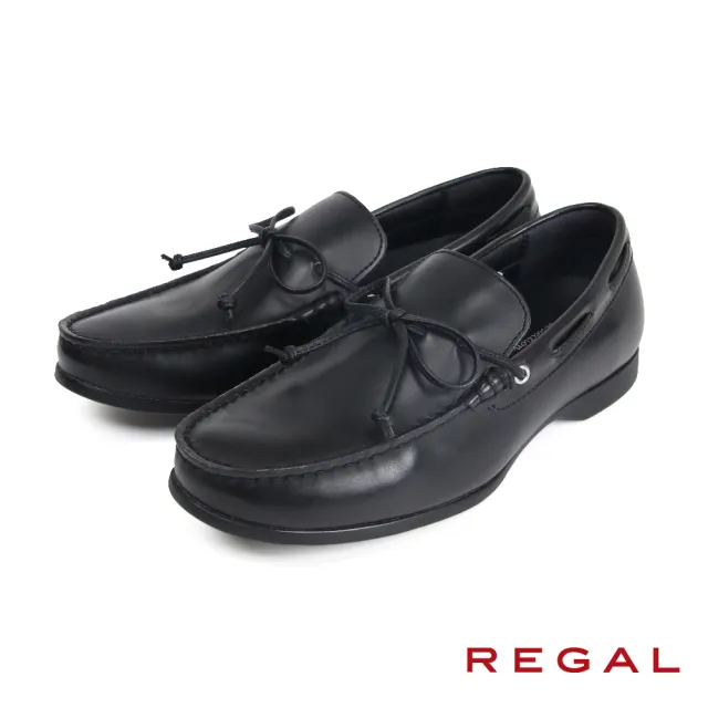 【REGAL】文青簡約質感綁帶帆船鞋 黑色(JZ06-BL)