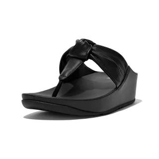 【FitFlop】TWISS II KNOT-STRAP LEATHER TOE-POST SANDALS扭結造型夾腳涼鞋-女(靚黑色)