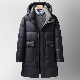 【米蘭精品】現貨+預購 真羽絨90%白鴨絨羽絨外套羽絨衣夾克(連帽大口袋修身中長版防寒保暖男夾克74df37)