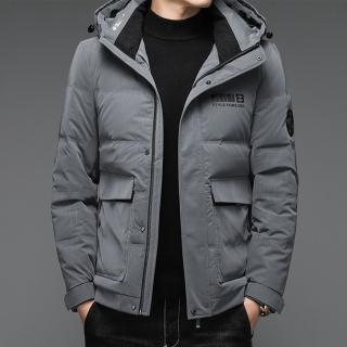 【米蘭精品】現貨+預購 真羽絨90%白鴨絨羽絨外套羽絨衣夾克(連帽休閒簡約防水防寒保暖男夾克2色74df44)