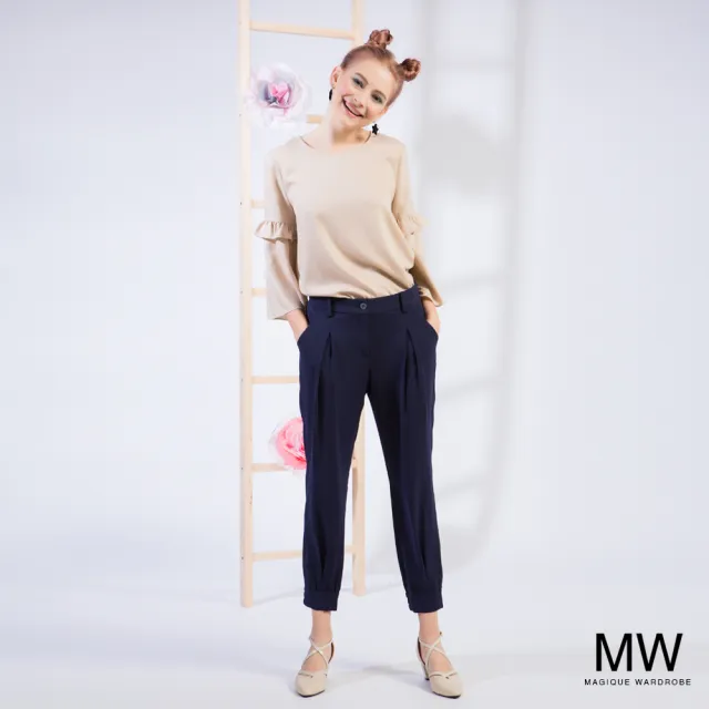 【MAGIQUE WARDROBE】立體打褶束口長褲(駝色)