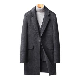 【米蘭精品】現貨+預購 毛呢外套鴨絨大衣(羊毛雙面呢格紋中長版防寒保暖男外套74df45)