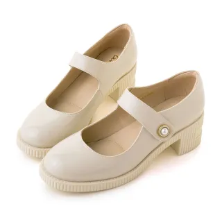 【amai】復古法式珍珠粗跟鞋 厚底鞋 瑪莉珍鞋 懶人鞋 娃娃鞋 瑪麗珍鞋 大尺碼 GC23BE(杏色)