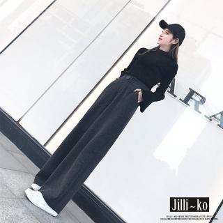 【JILLI-KO】厚款毛呢垂墜直筒長褲-M/L/XL(深灰)