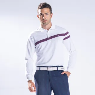 【PING】男款人字紋圖騰休閒長袖POLO衫-白(吸濕排汗/蓄熱保溫/GOLF/高爾夫球衫/PA22207-87)