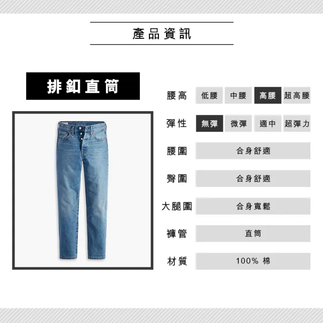 【LEVIS 官方旗艦】女款 501高腰合身排釦直筒牛仔長褲 / 精工中藍染石洗 / 及踝款 熱賣單品 36200-0236