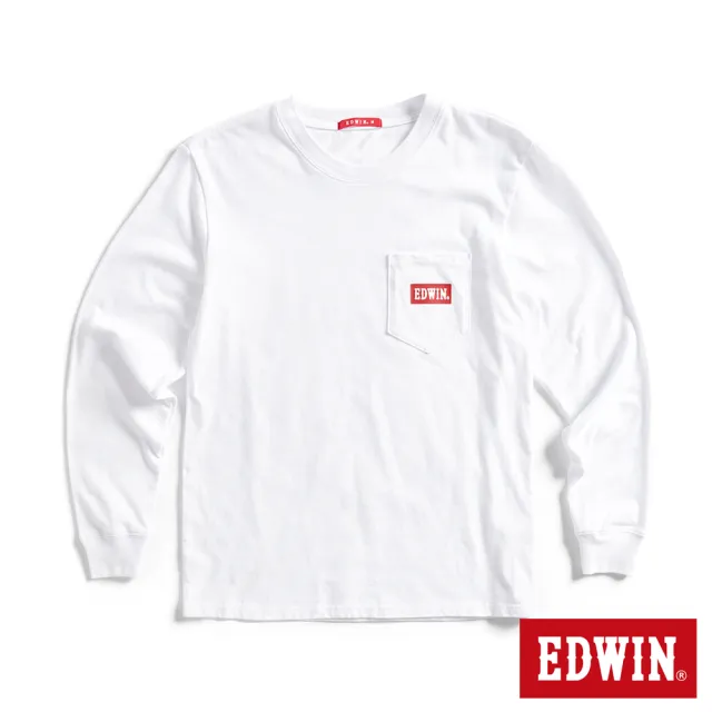 【EDWIN】男裝 口袋BOX LOGO長袖T恤(白色)
