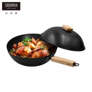 【仙德曼 SADOMAIN】臺南鐵器陶瓷不沾附蓋炒鍋33cm-IH爐可用鍋(不沾鍋/炒鍋/鐵鍋)