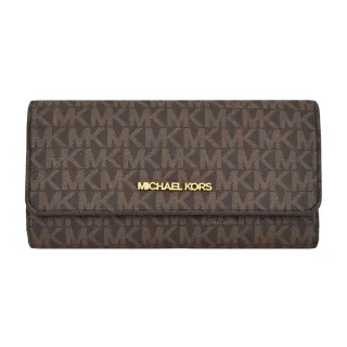 【Michael Kors】JET SET 經典三折長夾(滿版咖)