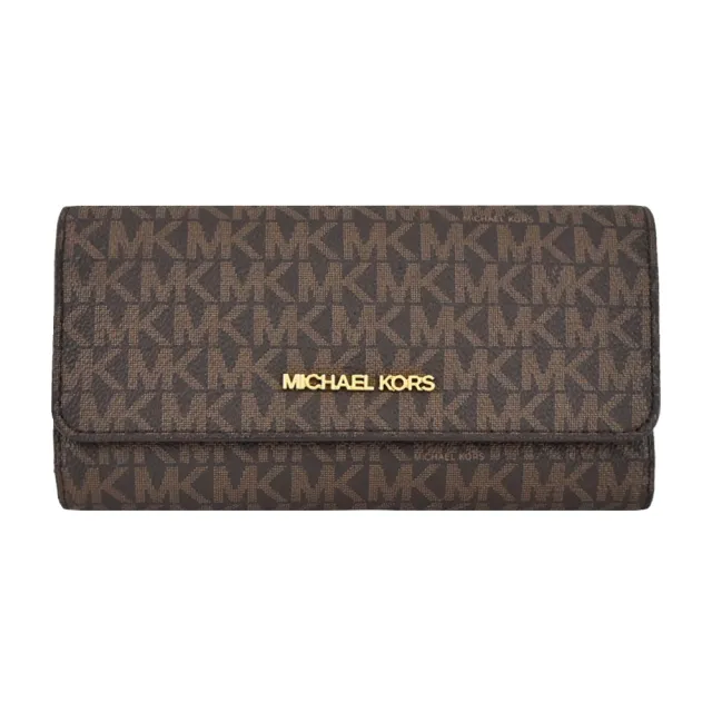 【Michael Kors】JET SET 經典三折長夾(滿版咖)