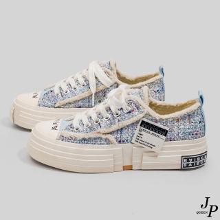 【JP Queen New York】炫彩花紋刷破帆布標籤新潮休閒鞋板鞋(2色可選)