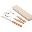 【PS Mall】湯匙 筷子 叉子 餐具組 原木 不鏽鋼 三件套 日式木柄 環保餐具 2組(J164)