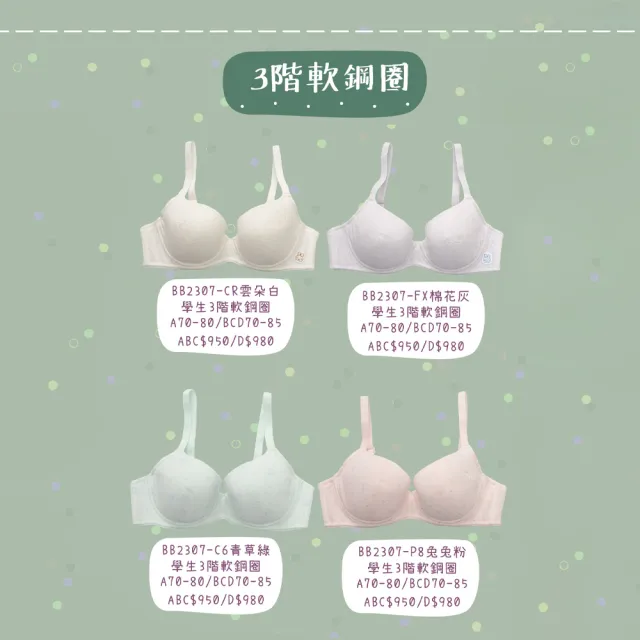 【BeenTeen 嬪婷】學生系列-甲殼素 D罩杯第三階段軟鋼圈內衣 BB2307FX(棉花灰)