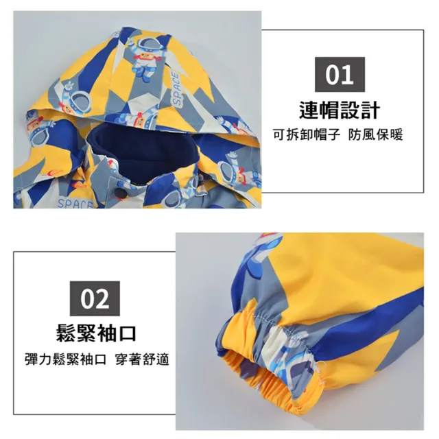 【橘魔法】男童 拚色太空人風衣外套(兩件式可拆 厚外套 衝鋒衣 長袖外套 連帽外套 保暖 大童 親子款)