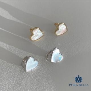 【Porabella】925純銀愛心人工貝珠耳環 幾何貝珠輕奢氣質母貝耳環 玫瑰金銀色穿洞式耳環 Earrings