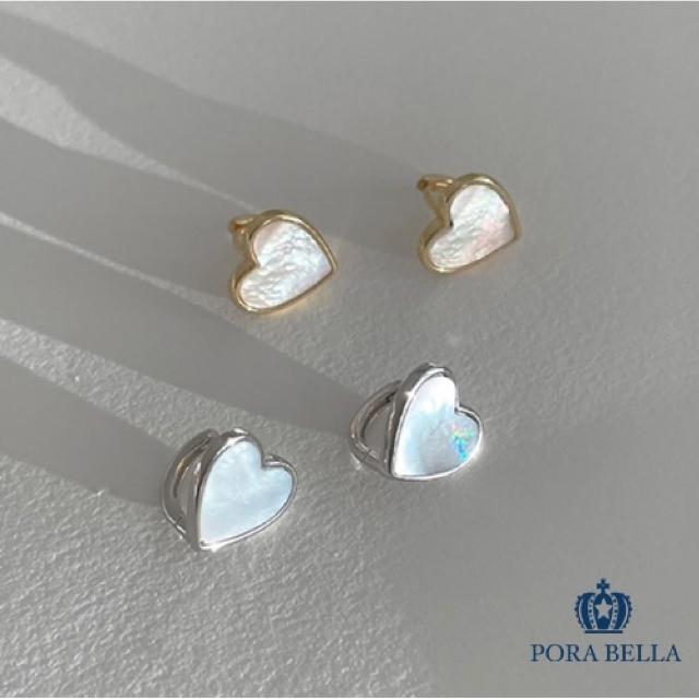 【Porabella】925純銀愛心人工貝珠耳環 幾何貝珠輕奢氣質母貝耳環 玫瑰金銀色穿洞式耳環 Earrings