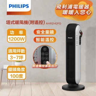 【Philips 飛利浦】塔式暖風機/陶磁電暖器-可遙控(AHR2142FD)