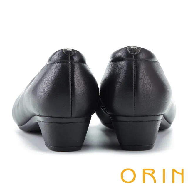 【ORIN】質感羊皮素面尖頭粗低跟鞋(黑色)