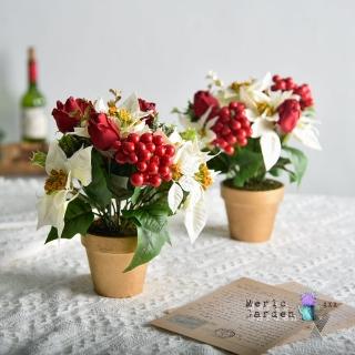 【Meric Garden】高模擬臺灣手工限定閃亮聖誕紅小盆栽(聖誕節 聖誕佈置 聖誕紅 節慶擺飾)