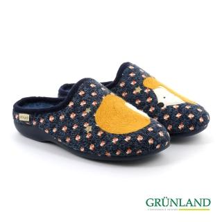 【GRUNLAND】義大利對對刺蝟立體刺繡保暖拖鞋 藍(義大利進口健康舒適鞋 獨家)