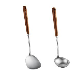【PUSH!】廚房用品 耐高溫304不銹鋼黃花梨木手柄煎鍋鏟子廚具炒鍋(鍋鏟湯勺組合D303-2)