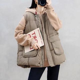 【巴黎精品】現貨+預購 真羽絨90%白鴨絨羽絨背心羽絨衣夾克(寬鬆大口袋馬甲防寒保暖女外套3色p1ah28)