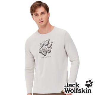 【Jack wolfskin 飛狼】男 竹碳溫控 圓領長袖排汗衣 狼爪T恤(米白)