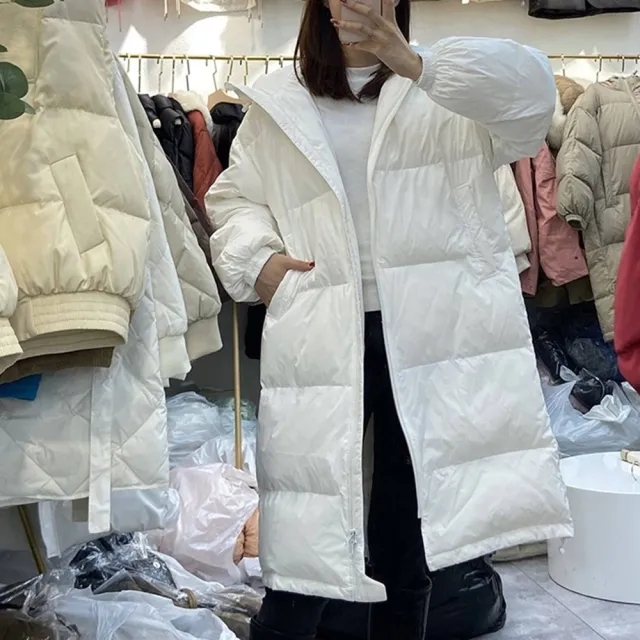 【巴黎精品】現貨+預購 真羽絨90%白鴨絨羽絨外套羽絨衣夾克(連帽寬鬆及膝純色防寒保暖女外套3色p1ah4 5P)