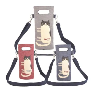 【Kusuguru Japan】日本眼鏡貓Nagonago-san單肩斜背二用 保溫保冷杯套袋(內層保溫鋁箔)