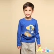 【Azio Kids 美國派】男童 上衣 英文字母工程車印花長袖上衣T恤(藍)