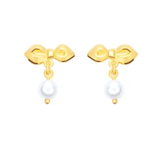 【幸運草金飾】情人結 淡水珍珠＋黃金 耳環(金重 0.41錢±0.07)