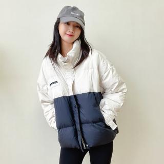 【巴黎精品】現貨+預購 真羽絨90%白鴨絨羽絨外套羽絨衣夾克(撞色拼接寬鬆短款保暖男女外套2色p1ah71)