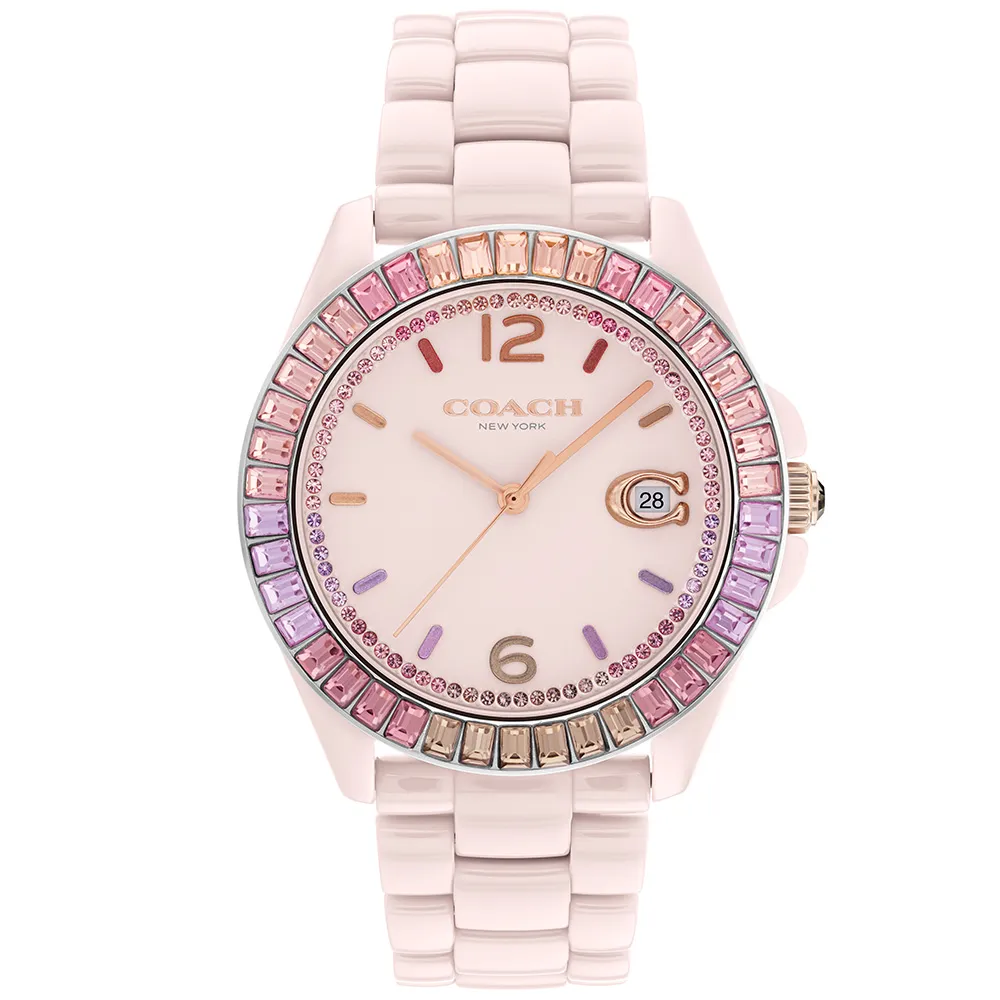 【COACH】官方授權經銷商 漾彩水晶粉陶瓷腕錶-36mm  禮物(14504020)
