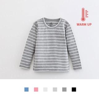 【KWarm】臺灣製極暖科技升溫發熱衣 小童大細條圓領(男童女童發熱衣 臺灣紡織所檢測升溫達13度+ 蓄熱保暖)