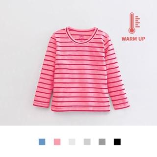 【KWarm】臺灣製極暖科技升溫發熱衣 大童大細條圓領(男童女童發熱衣 臺灣紡織所檢測升溫達13度+ 蓄熱保暖)