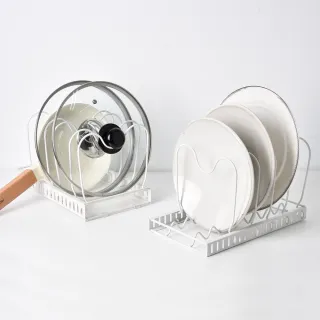 【Homely Zakka】日式簡約鐵藝多功能伸縮式桌面廚房置物架/鍋蓋收納架_白色(鍋蓋架 砧板架 廚房置物架) 雙1