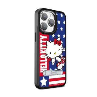 【apbs】三麗鷗 iPhone 14 Pro Max/14 Pro/14 Plus/14 軍規防摔鋁合金鏡頭框立架手機殼(紐約凱蒂-黑框)