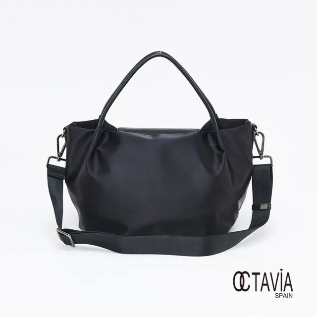 【OCTAVIA】雙11 超輕量尼龍配皮肩斜二用水餃包(輕輕黑  輕量包 托特包)