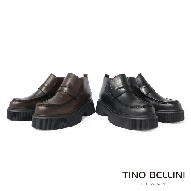 【TINO BELLINI 貝里尼】義大利進口牛皮厚底樂福拉鍊高筒鞋FWNV019(黑)